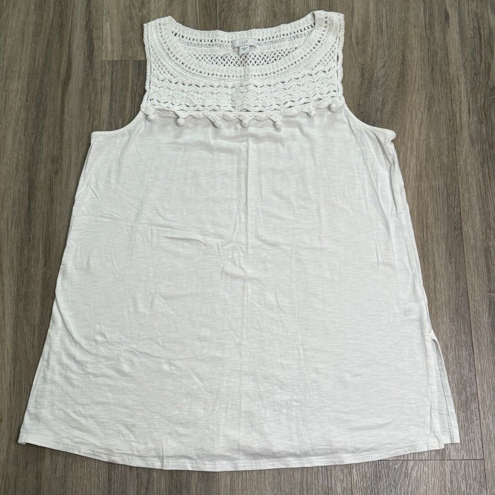 J. Jill White Crocheted Pom-Pom Sleeveless Tank Top Shirt Size XS